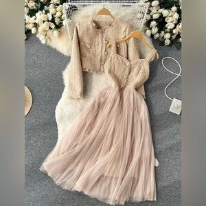 NEW Beige and Pink 2-Pce Midi Dress and Jacket Size XL NWOT